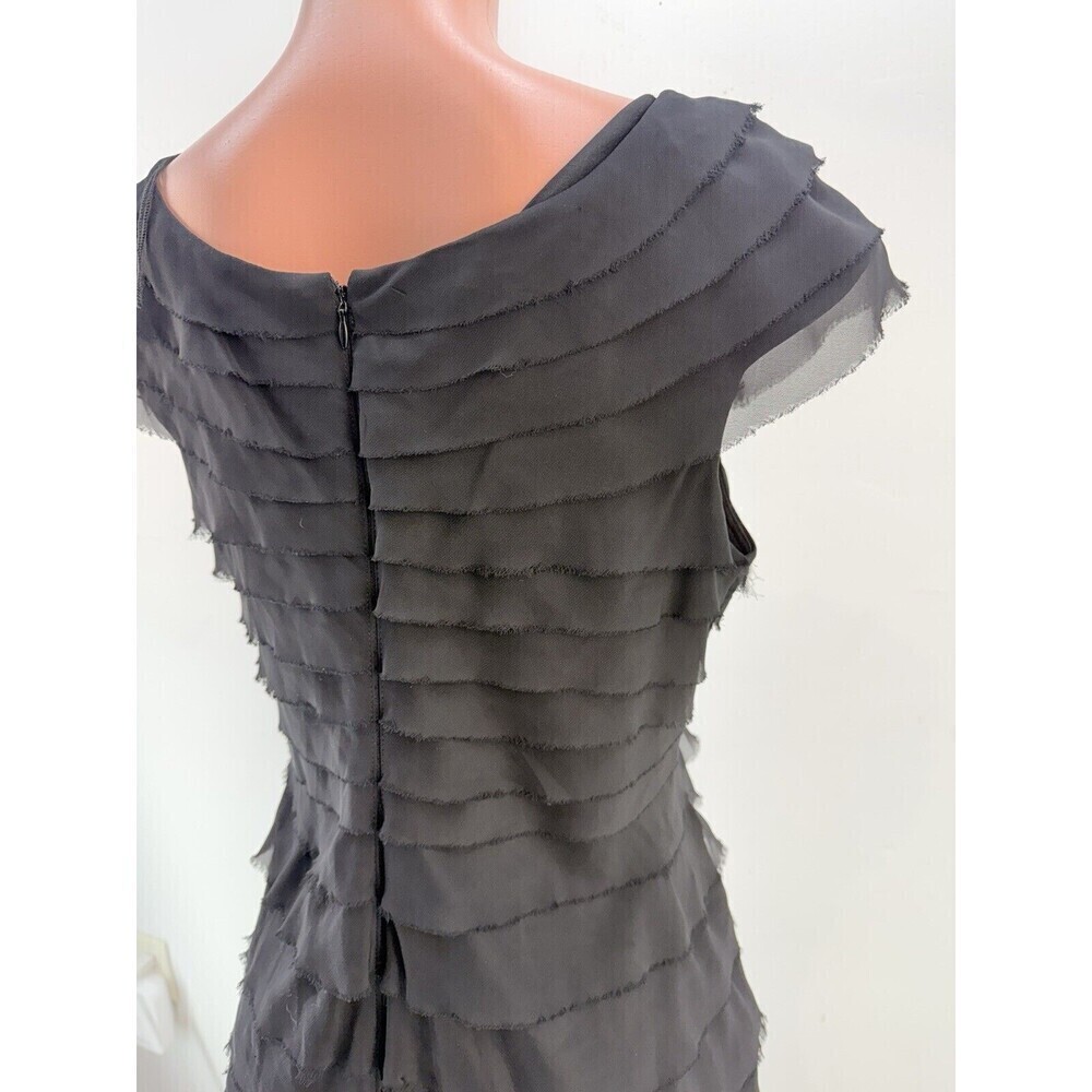 London Times Womens Size 16 Black Ruffle Tiered Raw Hem Cocktail Shift D… - Picture 7 of 15